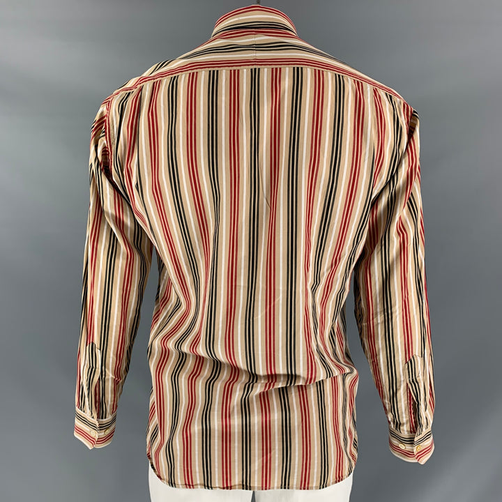 BURBERRY LONDON Size L Beige Red Stripe  Button Down Long Sleeve Shirt