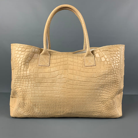 GENUINE CROCODILE SKIN Beige Crocodile Tote Handbag