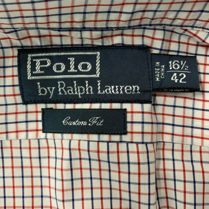 POLO by RALPH LAUREN Size L White, Red &  Blue Checkered Cotton Long Sleeve Shirt