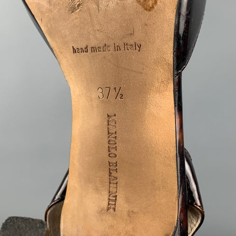 MANOLO BLAHNIK Size 7.5 Tortoiseshell Patent Leather Slingback Pumps