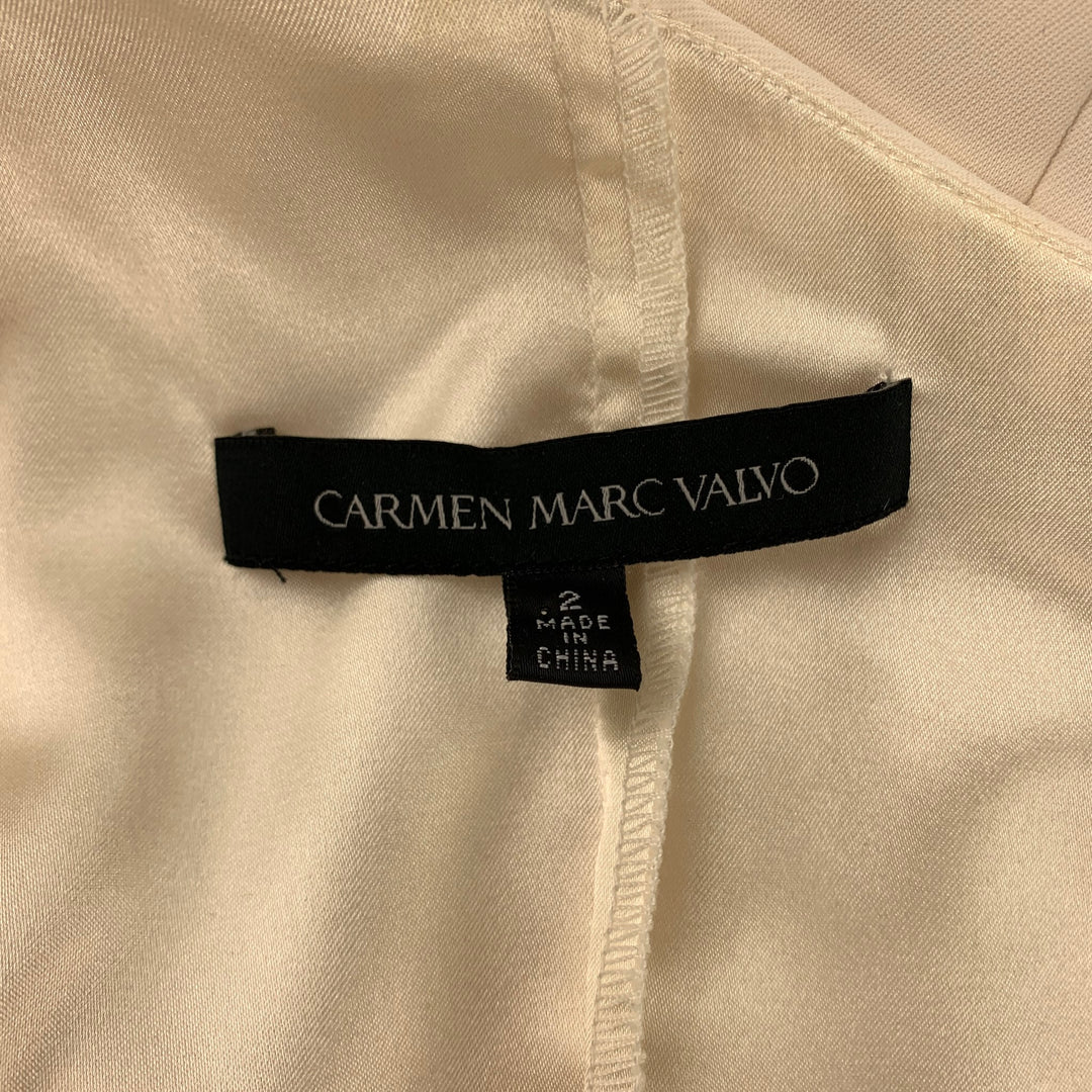 CARMEN MARC VALVO Size 2 Cream Polyester One Shoulder Column  Gown