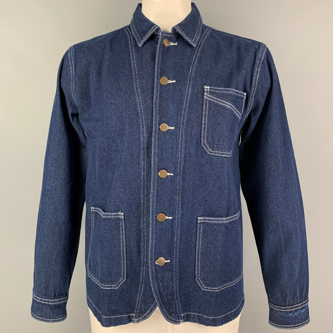 OKONKWO Size L Indigo Cotton Worker Jacket
