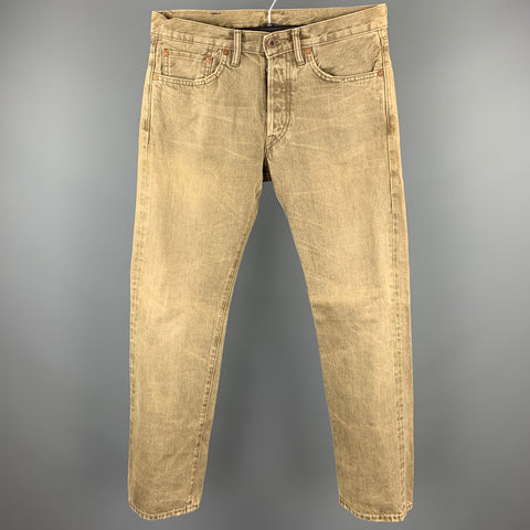 RRL by RALPH LAUREN Size 30 Khaki Washed Distressed Denim Button Fly Jeans