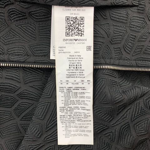 EMPORIO ARMANI Size 46 Black Textured Polyester Zip Up Jacket