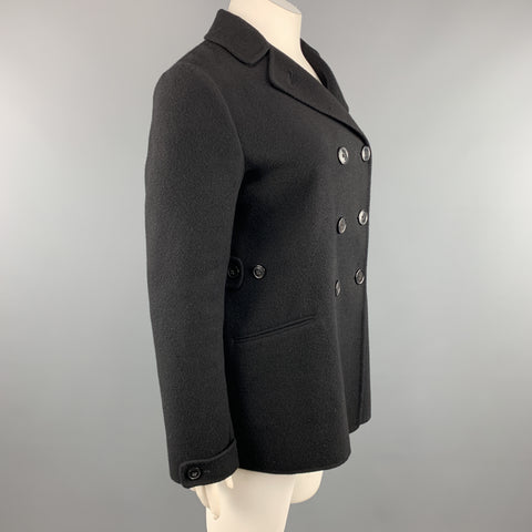 JIL SANDER Size 10 Black Cashmere Flannel Double Breasted Knit Coat