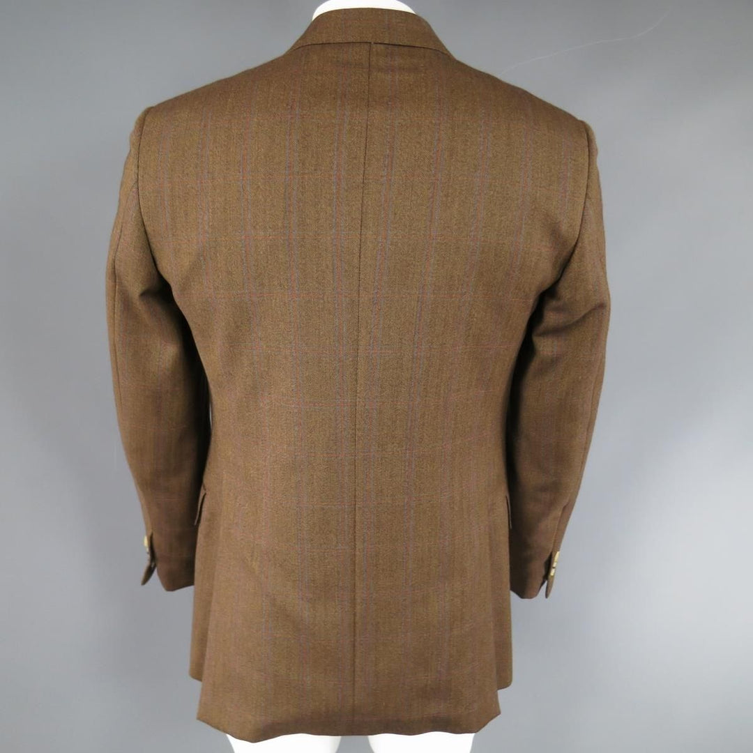 PAL ZILERI 40 Manteau de sport à revers en laine à carreaux marron clair, bleu et rouge