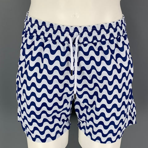 FRESCOBOL CARIOCA Size 30 White Blue Zig Zag Polyamide Swim Trunks