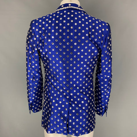 DOLCE & GABBANA Size 38 Royal Blue Crystal Silk Shawl Collar Sport Coat