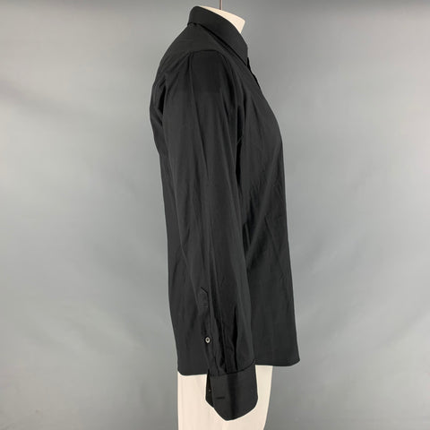 EMPORIO ARMANI Size L Black Solid Cotton / Elastane Long Sleeve Shirt