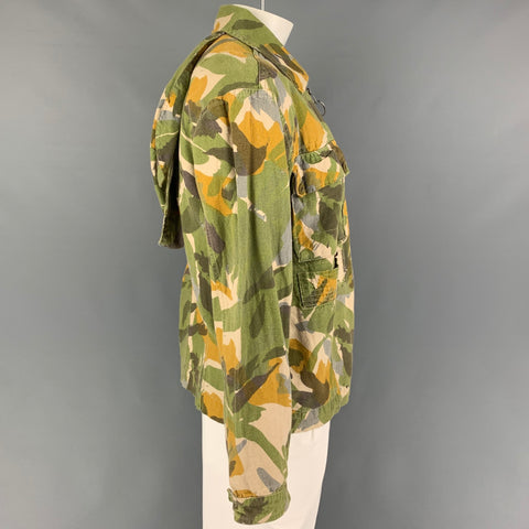 NIGEL CABOURN Size S Green Yellow Camouflage Cotton Linen Jacket