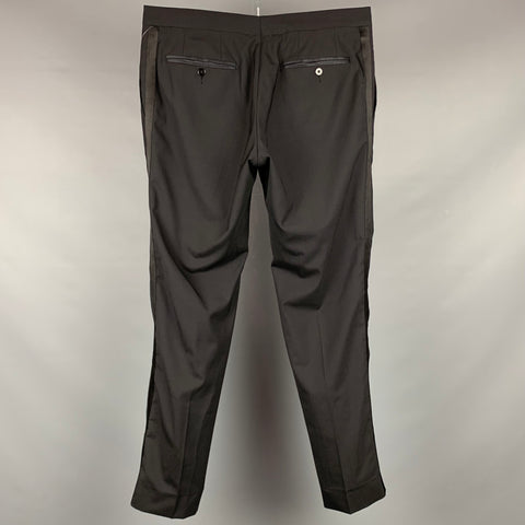 DOLCE & GABBANA Size 34 Black Wool Blend Tuxedo Dress Pants