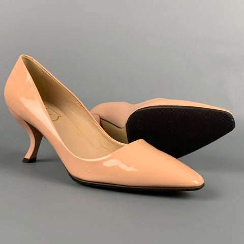 ROGER VIVIER Size 6 Nude Patent Leather Curved Heel Pumps
