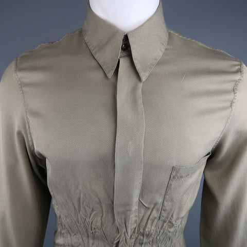 ROBERTO CAVALLI Olive Nailhead Cotton Wrinkled Gathered Waist Long Sleeve Shirt