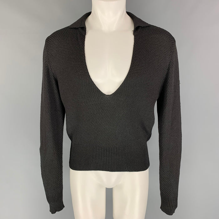 Vintage GUCCI by TOM FORD Size M Brown Knit Silk Deep V-Neck Pullover