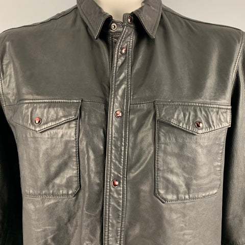 JOHN VARVATOS * U.S.A. Size XXL Black Leather Shirt Jacket