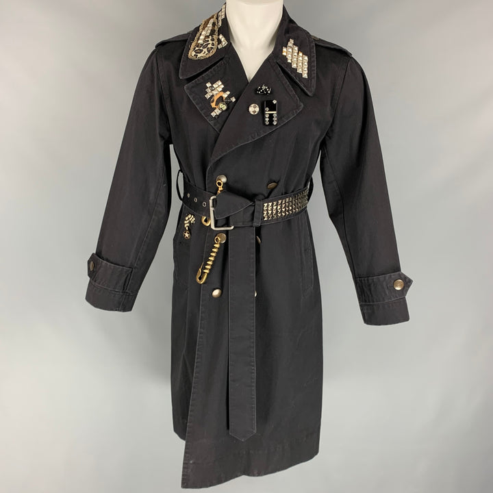 MARC JACOBS Size M Black Studded Cotton Belted Trenchcoat