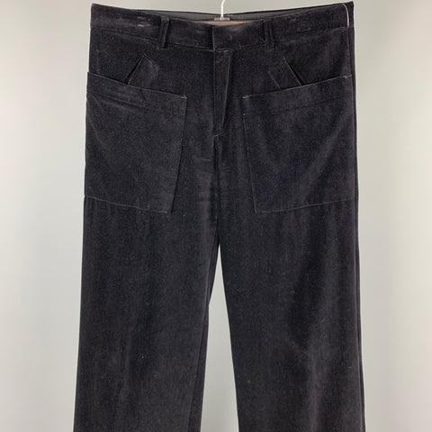 JEAN PAUL GAULTIER Size 34 Black Cotton Velvet Wide Leg Dress Pants