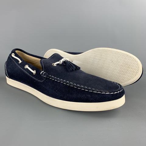 BLOOMINGDALE'S Size 9 Navy Suede Tassel Boat Shoe Loafers