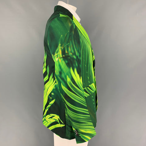FUMITO GANRYU Taille 44 Manteau de sport à revers cranté imprimé vert jaune