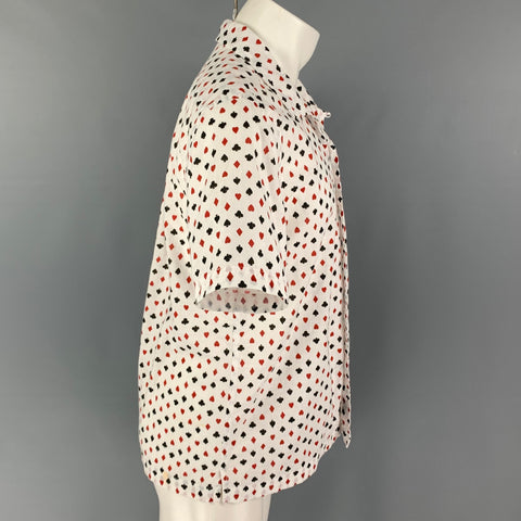 TODD SNYDER Size M White Black Print Cotton Button Up Short Sleeve Shirt