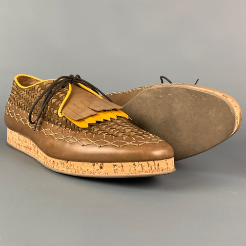 BURBERRY PRORSUM Size 11 Brown Yellow Stitched Leather Arundel Mocassin Shoes