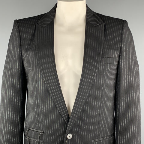 NUMBER (N)INE Taille L Manteau de sport en mélange de laine à rayures noires et argentées