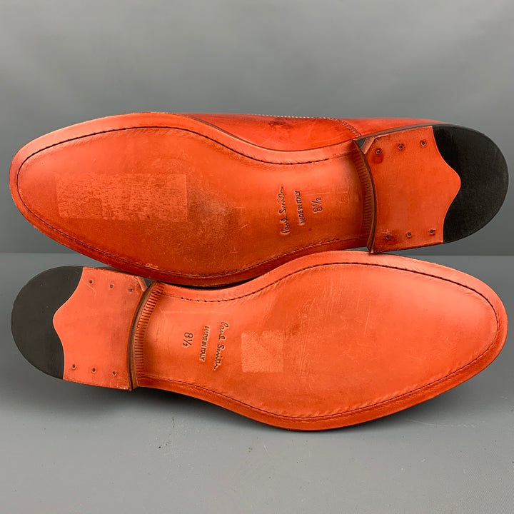 PAUL SMITH Size 8.5 Orange Perforated Leather Cap Toe Lace Up Shoes