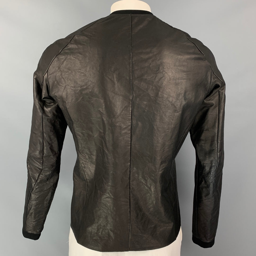 DEVOA Size L Black Unlined Leather Zip Up Jacket