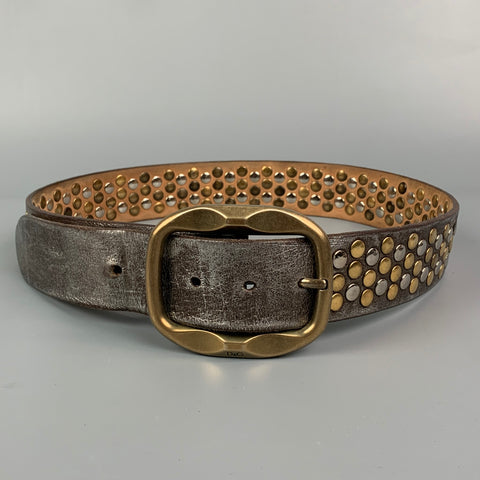 DOLCE & GABBANA Size 34 Silver & Gold Studded Leather Belt