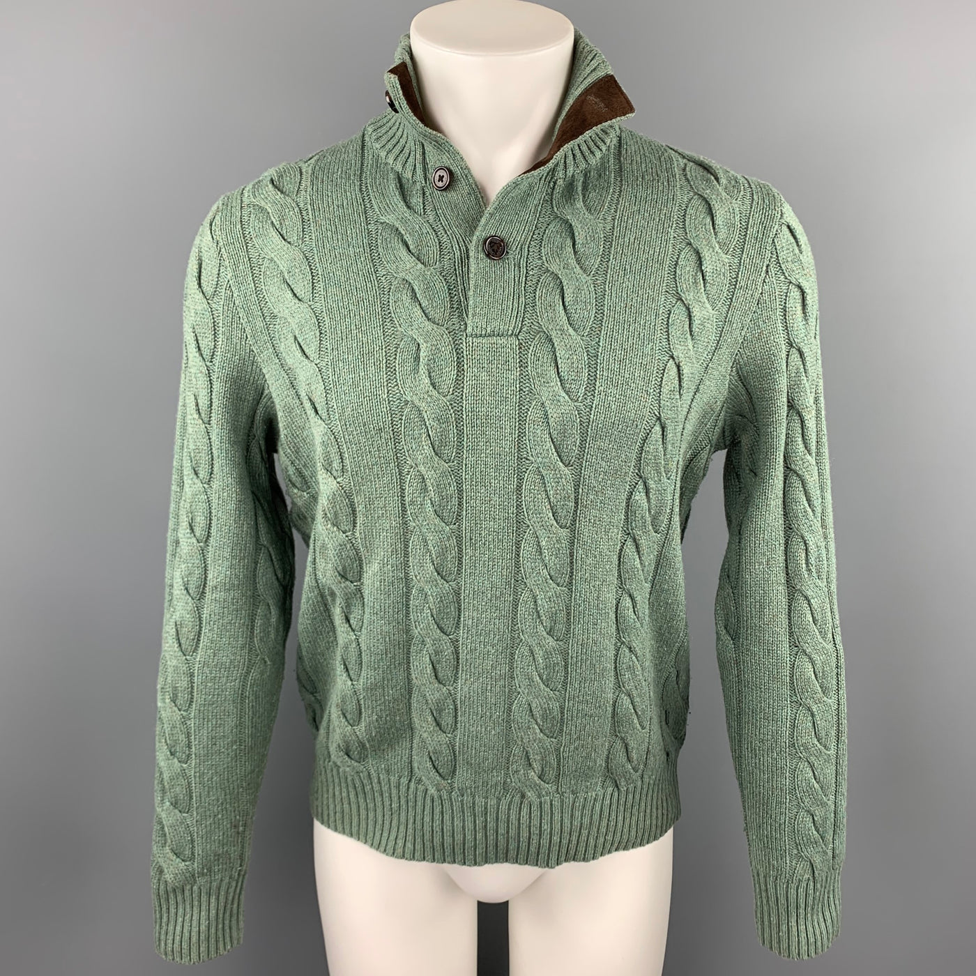 POLO by RALPH LAUREN Size S Olive Cable Knit Silk / Cashmere Mock Turtleneck Sweater