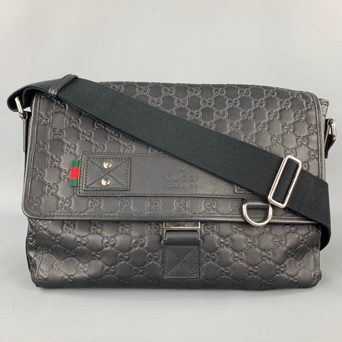 GUCCI GG Guccissima Black Monogram Leather Messenger Bag