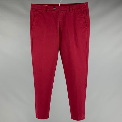 AMI par ALEXANDRE MATTIUSSI Taille 34 Pantalon habillé en coton bordeaux avec braguette boutonnée