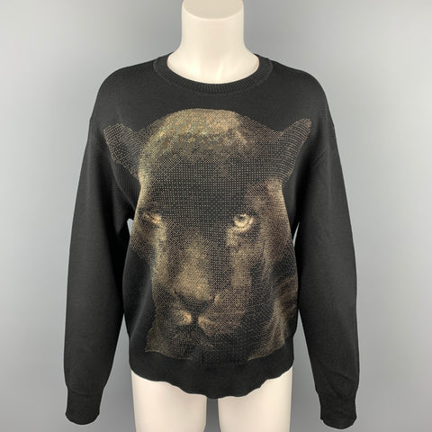 CALLE. JOHN Talla M Suéter tipo jersey de lana / rayón negro y beige con pantera negra
