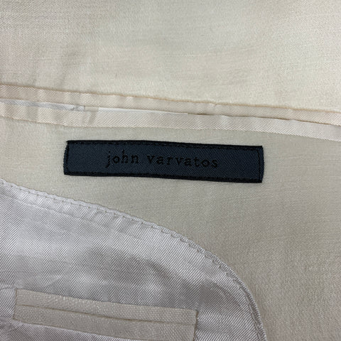 JOHN VARVATOS Size 42 Long Beige Jacquard Linen / Cotton Sport Coat