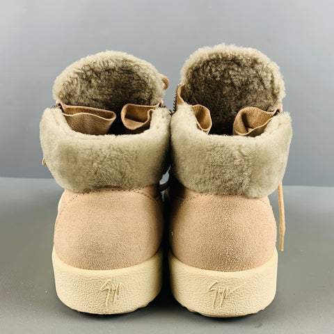 GIUSEPPE ZANOTTI Size 9.5 Pink Grey Suede Faux shearling High Top Sneakers