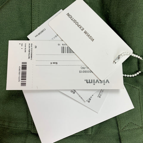VISVIM Talla L Pantalones Alda de mezcla de lino verde oliva con cremallera y bragueta