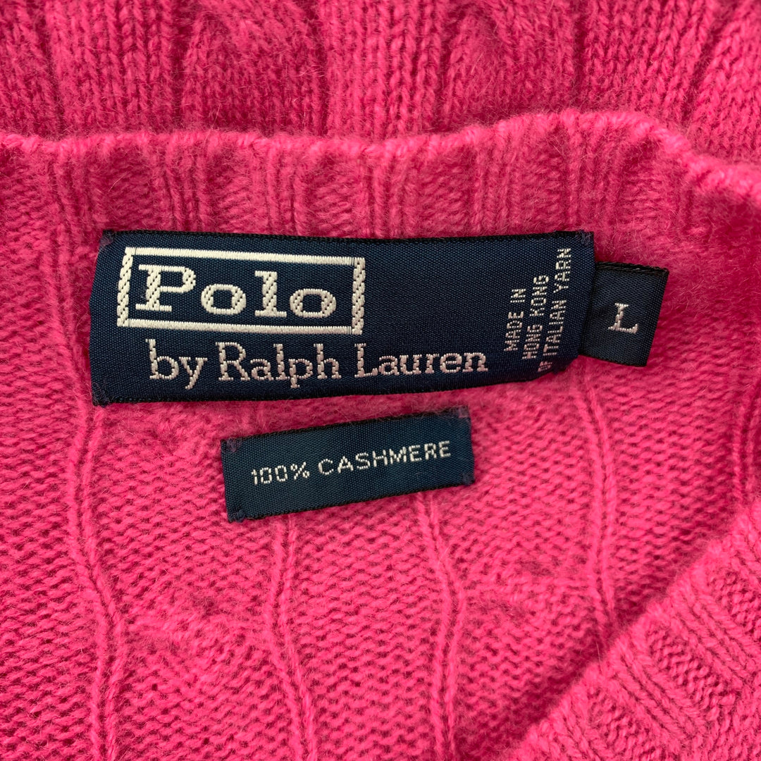 POLO par RALPH LAUREN Taille L Pull à col rond en cachemire tricoté torsadé rose