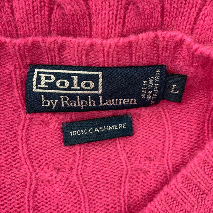 POLO par RALPH LAUREN Taille L Pull à col rond en cachemire tricoté torsadé rose
