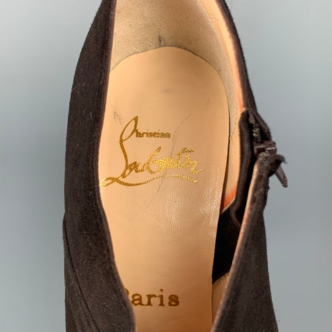 CHRISTIAN LOUBOUTIN Size 7 Dark Brown Suede Ruched Boots