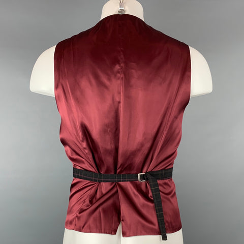 ETRO Size 44 Black & Burgundy Plaid Wool Buttoned Vest