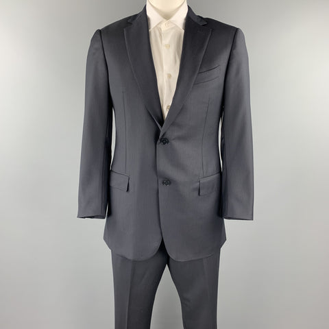 ERMENEGILDO ZEGNA 42 Long Navy & Black Pinstripe Wool Notch Lapel Suit