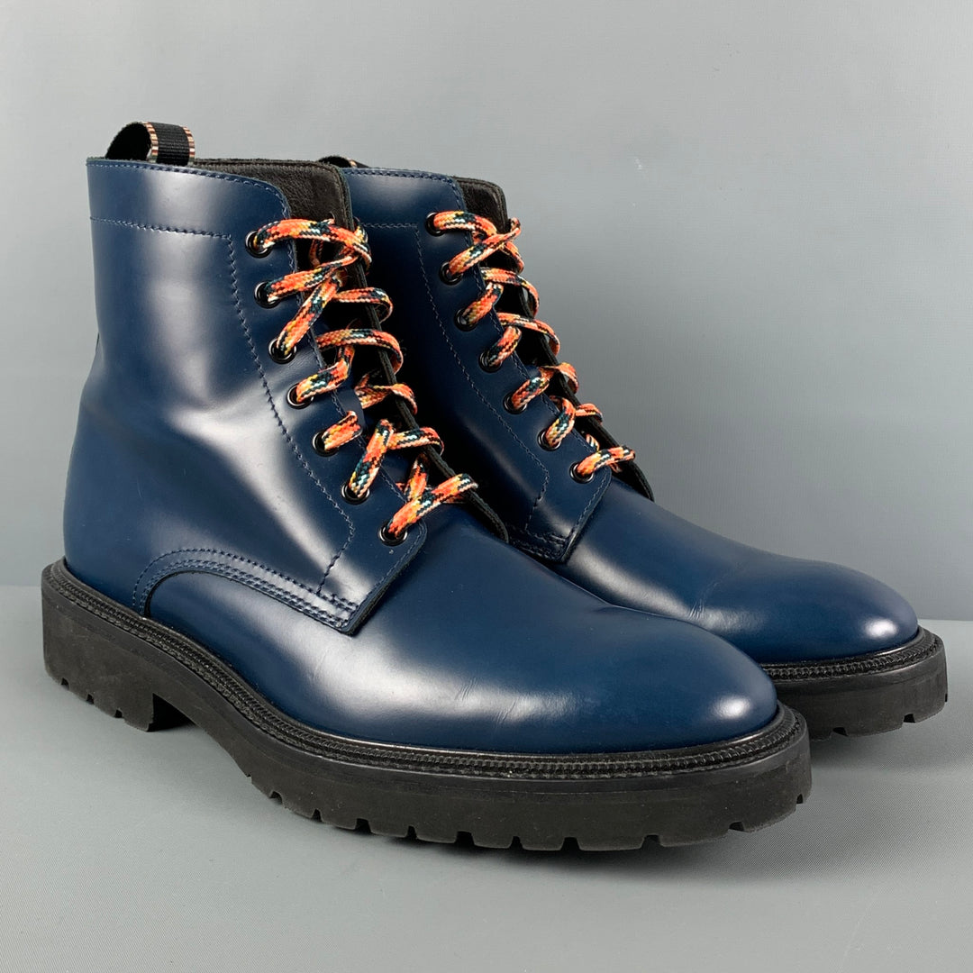 PAUL SMITH Size 10 Blue Leather Lace Up Boots