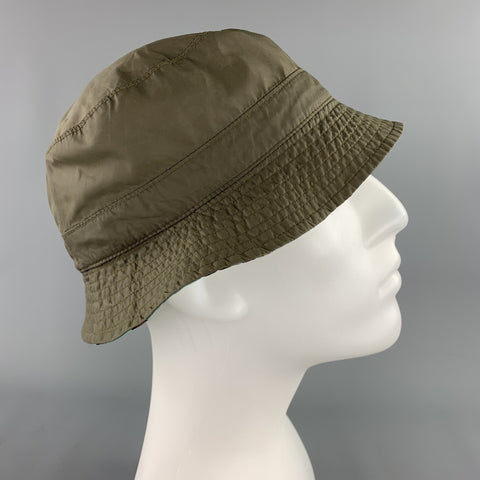 BARBOUR Olive Fish Print Nylon Reversible Bucket Hat