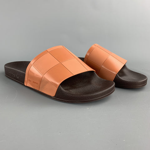 ADIDAS x RAF SIMONS Size 10 Tan Checkered Rubber Slide Sandals