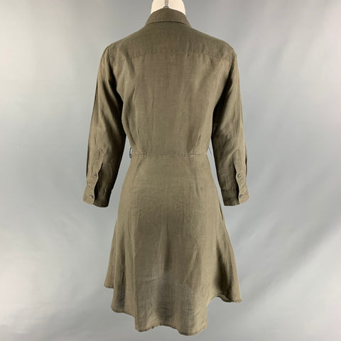 THEORY Size 2 Olive Ramie Solid Shirt dress