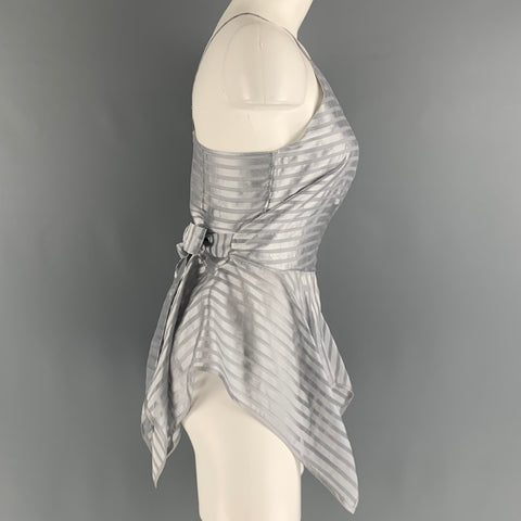 ARTISANS ANGKOR Size M Silver See Through Silk Stripe Peplum Casual Top