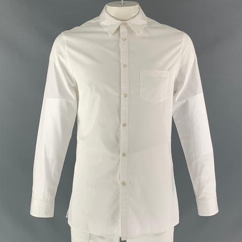 ADAM LIPPES Size L White Solid Cotton Button Up  Long Sleeve Shirt