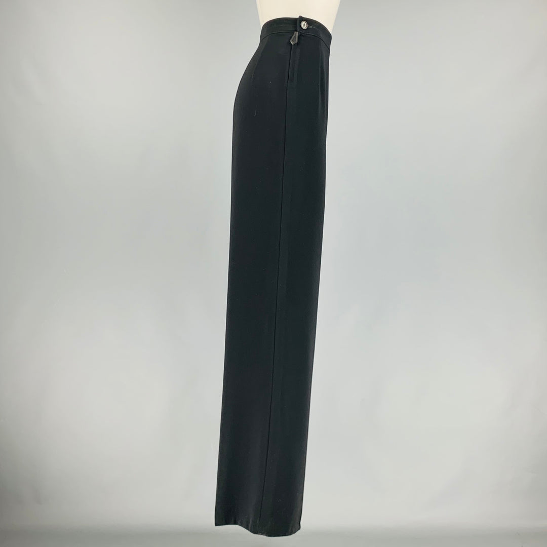 HERMES Size 8 Black Polyester Wide Leg Dress Pants