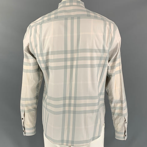 BURBERRY BRIT Size L White & Grey Plaid Cotton Button Down Long Sleeve Shirt