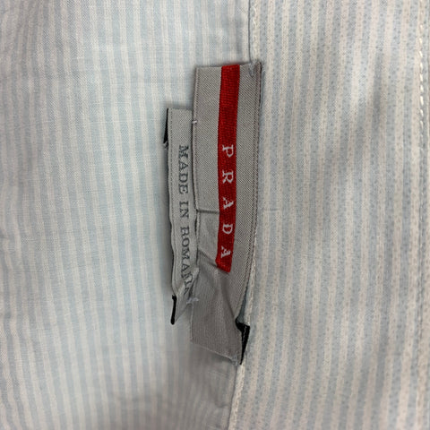 PRADA Size M White Light Blue Stripe Cotton Button Up Long Sleeve Shirt